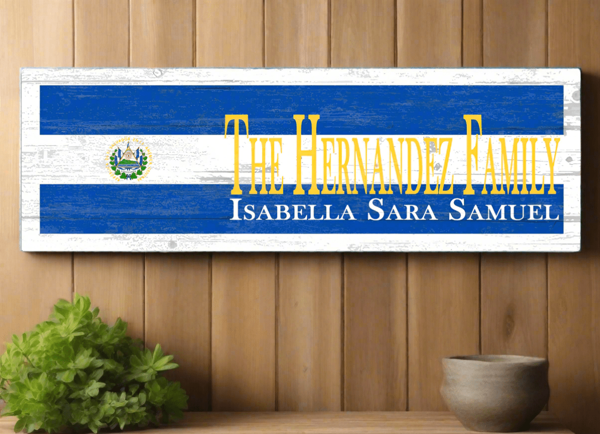 Salvadoran Flag Family Name Sign El Salvadoran Gift Idea