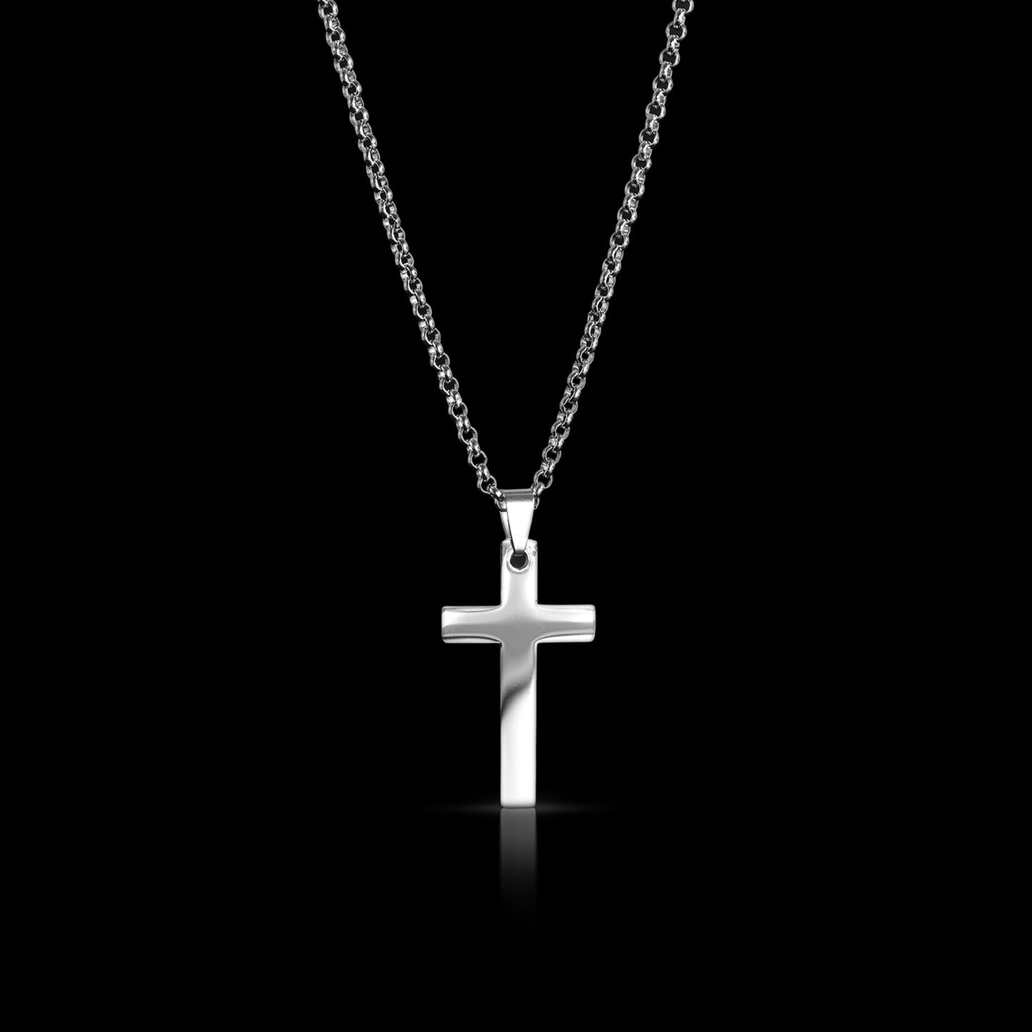 Stainless Steel Rounded Box Chain Cross Necklace