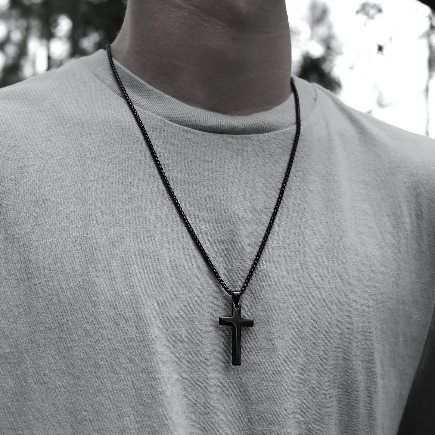 Stainless Steel Rounded Box Chain Cross Necklace