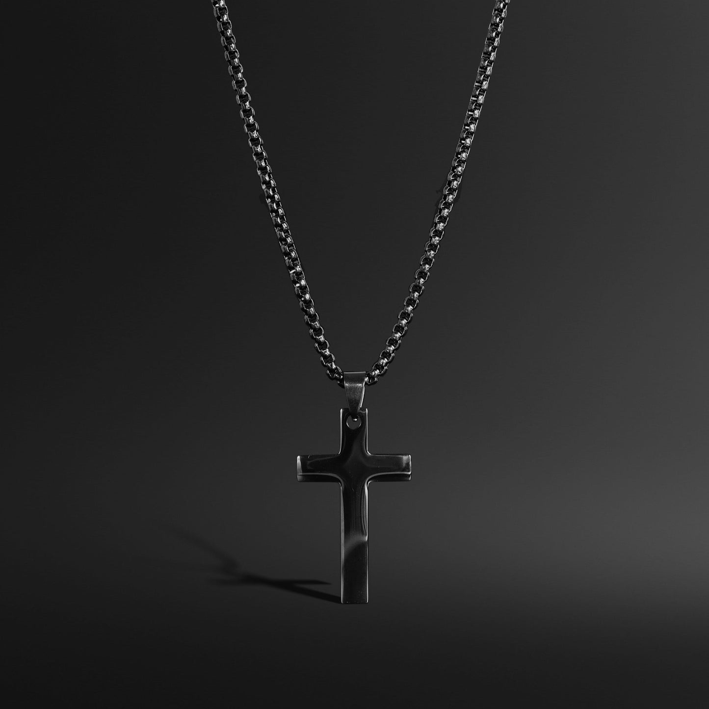 Stainless Steel Rounded Box Chain Cross Necklace