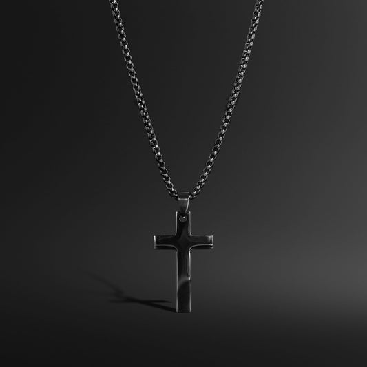Stainless Steel Rounded Box Chain Cross Necklace