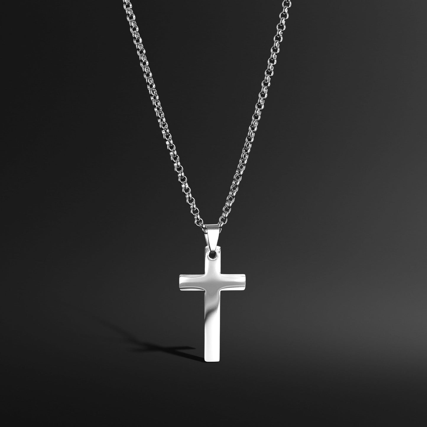Stainless Steel Rounded Box Chain Cross Necklace