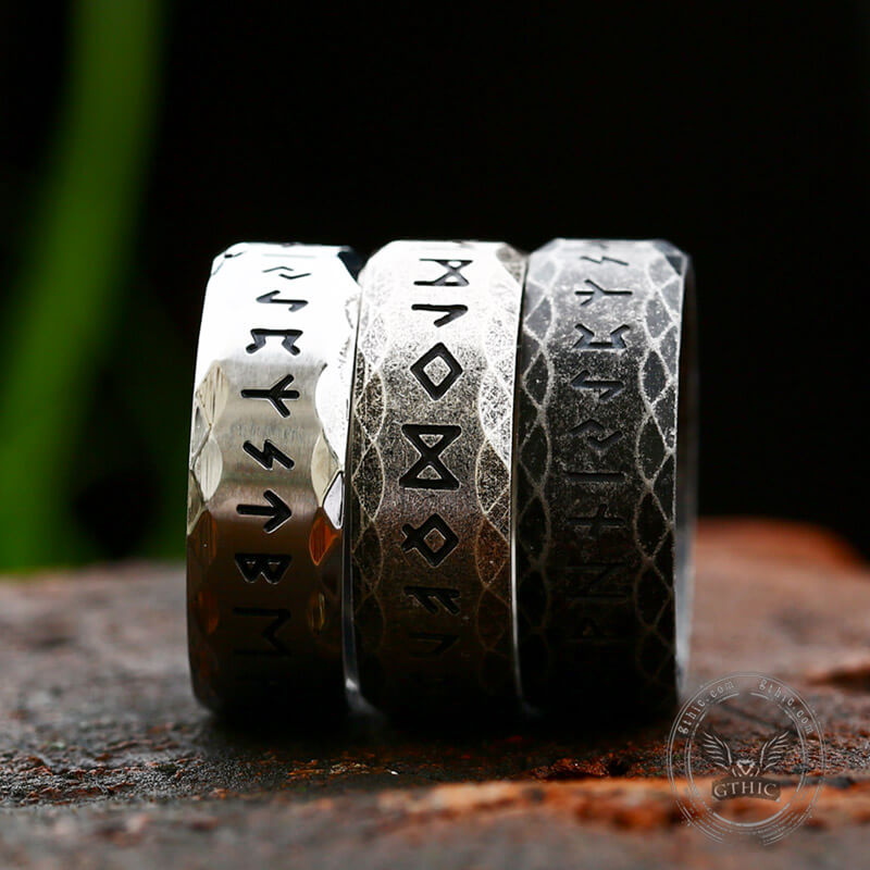 Scaled Pattern Runes Stainless Steel Viking Ring