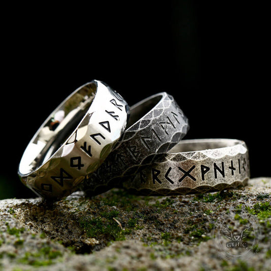 Scaled Pattern Runes Stainless Steel Viking Ring