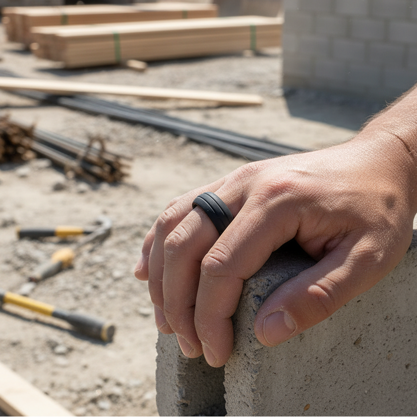 GROOVY Dual Groove Silicone Ring for Men and Women Black Comfort Fit Hypoallergenic Thorsten - 8mm