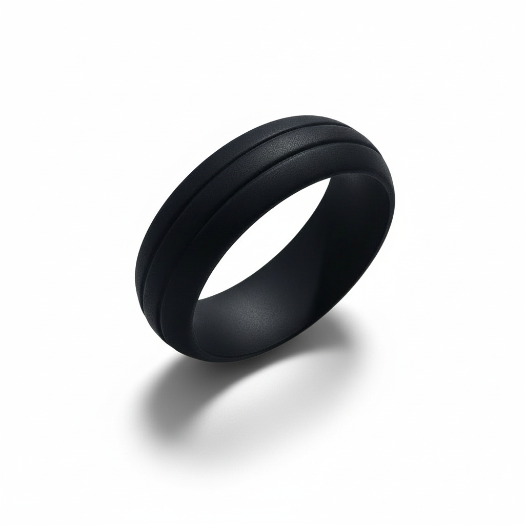 GROOVY Dual Groove Silicone Ring for Men and Women Black Comfort Fit Hypoallergenic Thorsten - 8mm