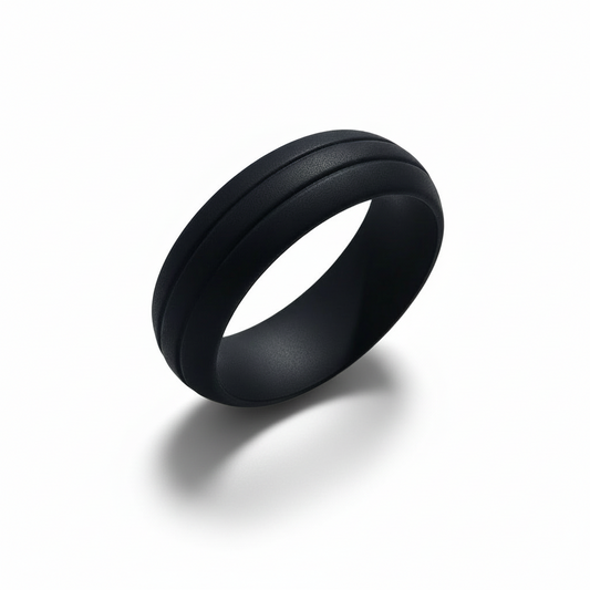 GROOVY Dual Groove Silicone Ring for Men and Women Black Comfort Fit Hypoallergenic Thorsten - 8mm