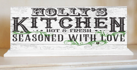 Seasoned With Love Kitchen Sign Personalized - Solid Wood 16.5in x 6in