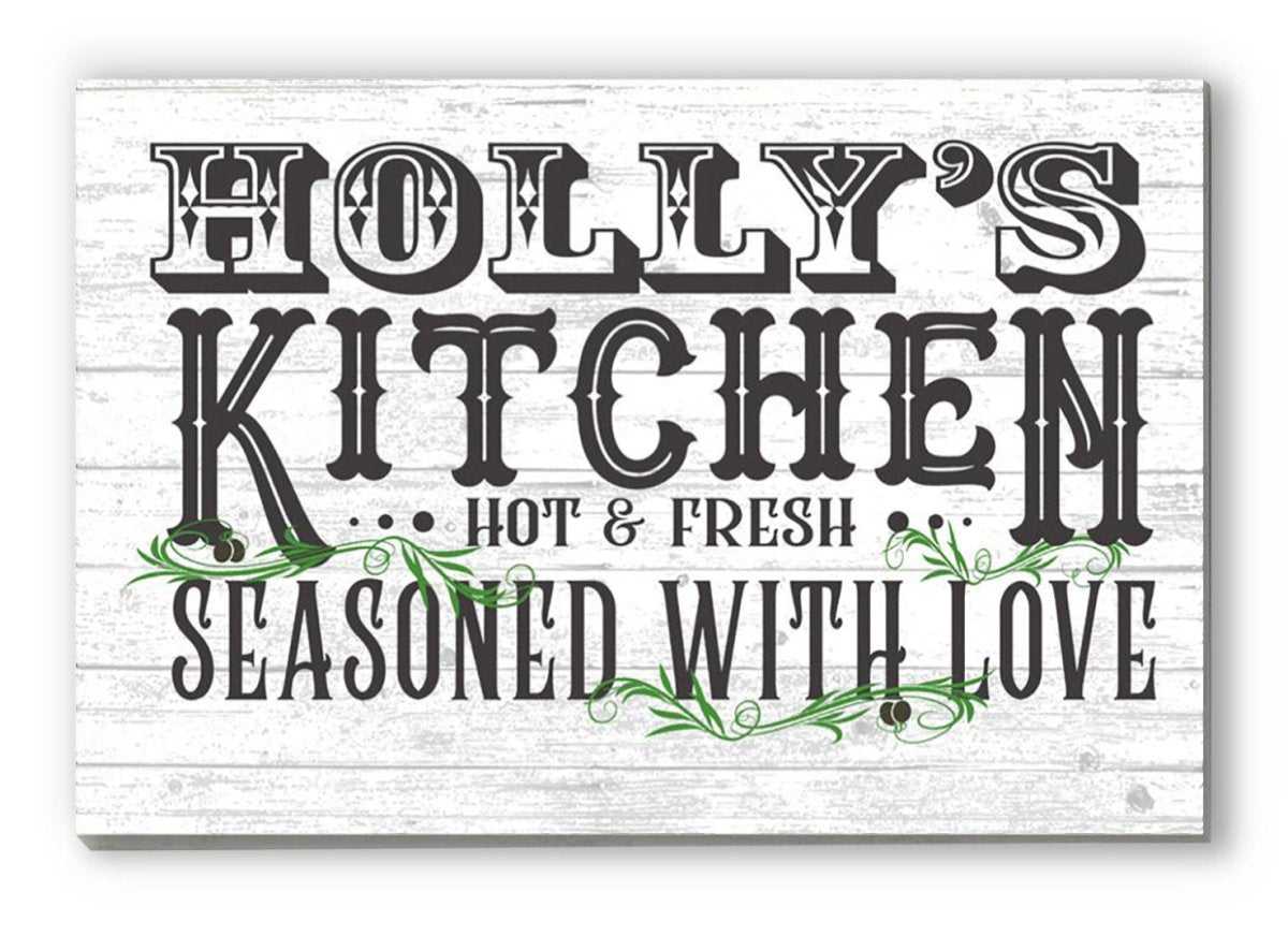 Seasoned With Love Kitchen Sign with Custom Name - Solid Wood - 16.5 x 10.5in
