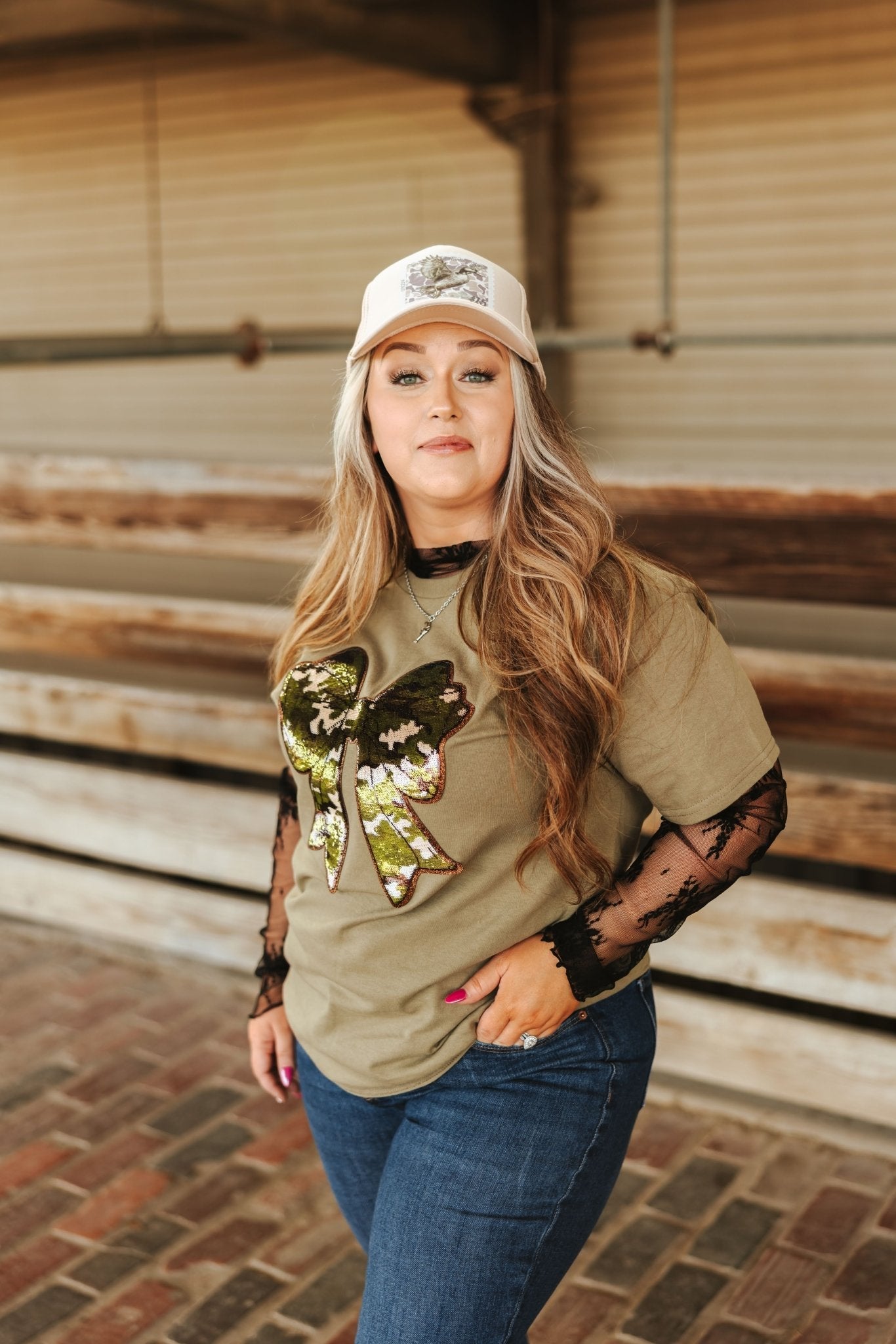 Sequin Camo Bow Patch Tee