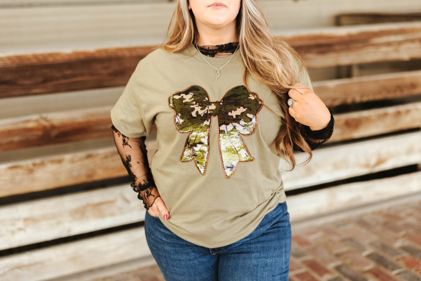 Sequin Camo Bow Patch Tee