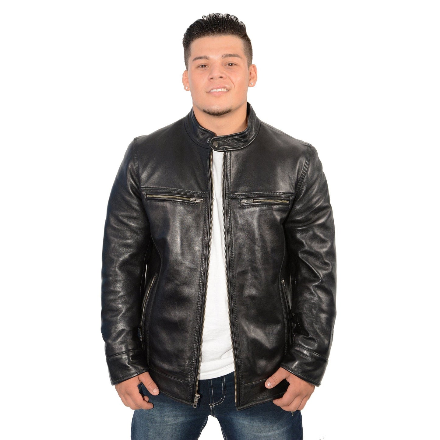 Milwaukee Leather Men's Cafe Racer Black Premium Lambskin Motorcycle Fashion Leather Jacket SFM1800