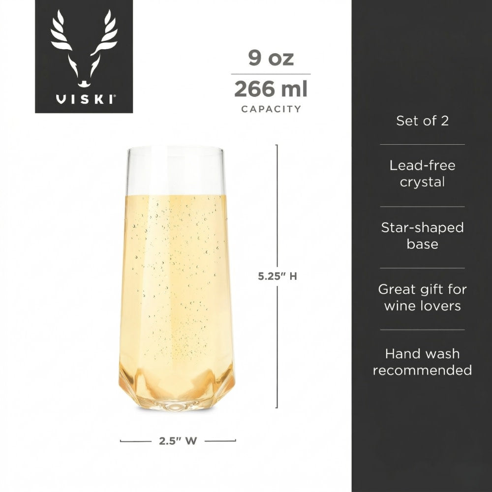 Seneca Faceted Crystal Stemless Champagne Flutes Set of 2