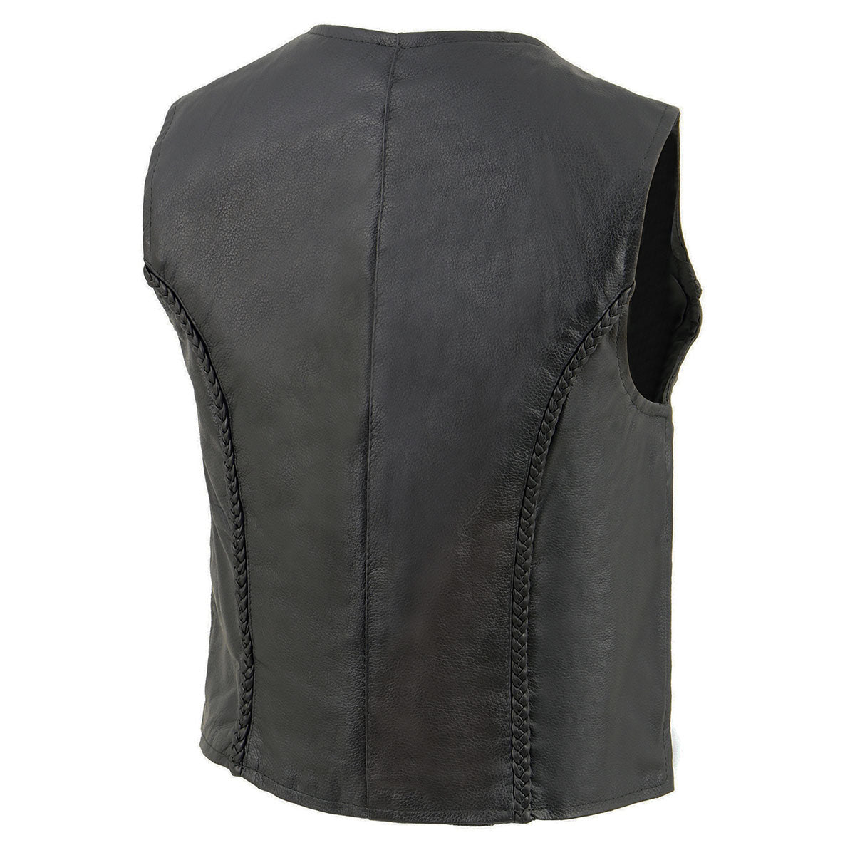 Milwaukee Leather SH1246Z Women's Black Leather Classic Braided Motorcycle Rider Vest with Zipper Closure