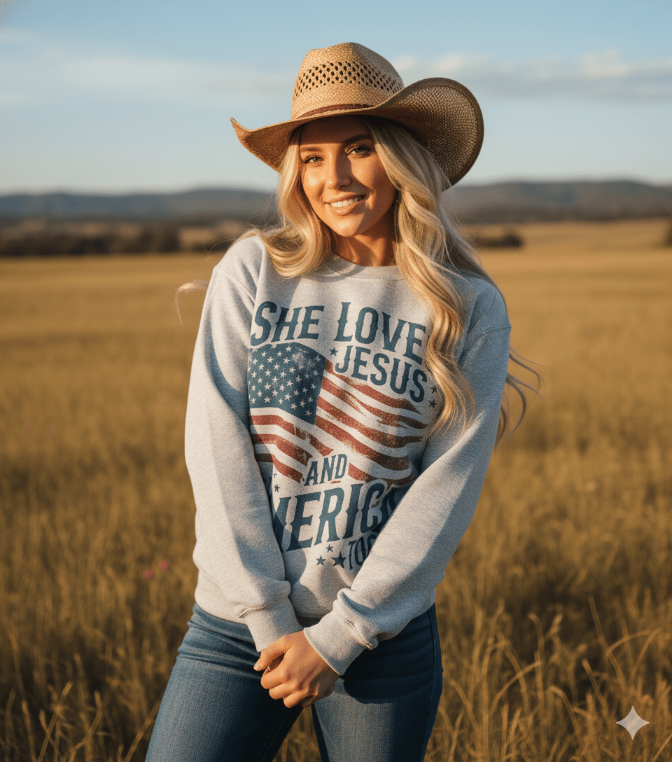 She Loves Jesus & America Sweatshirt