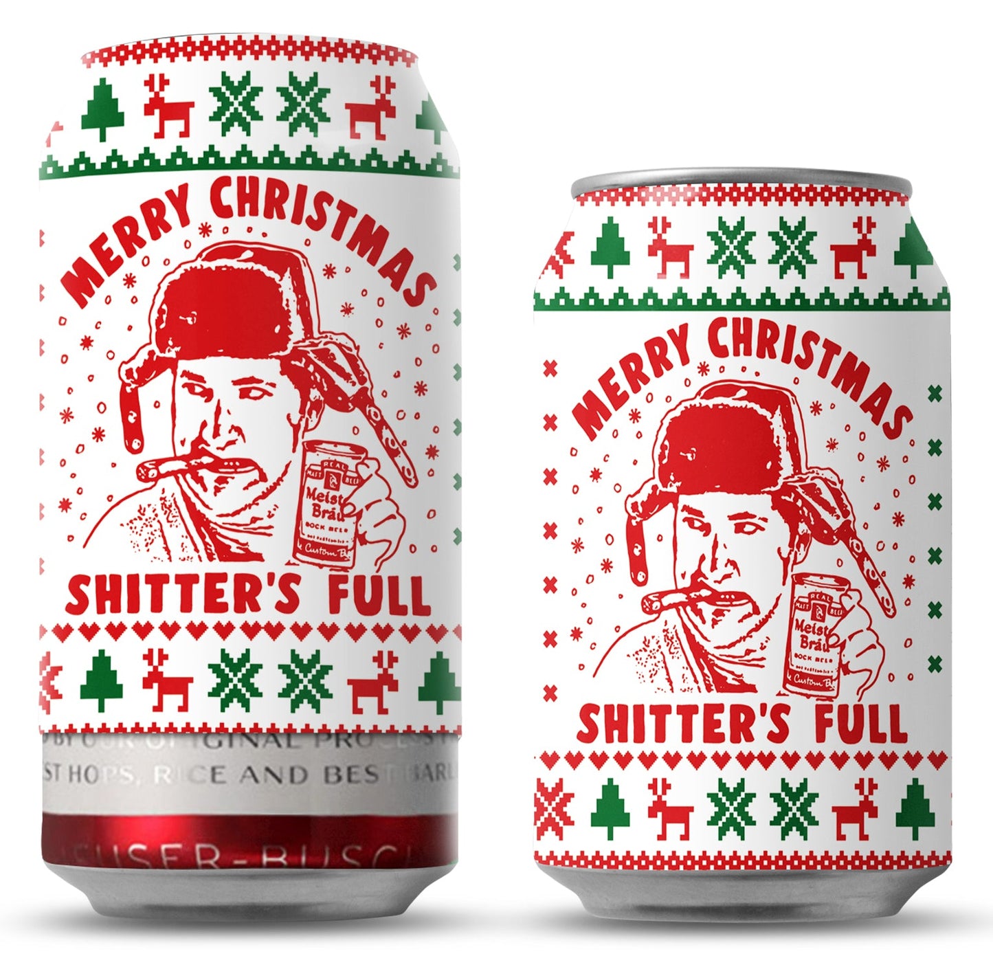 Merry Christmas Shitters Full Beersy Silicone Sleeve Hide-a-Beer Can Cooler (GLOW IN THE DARK)