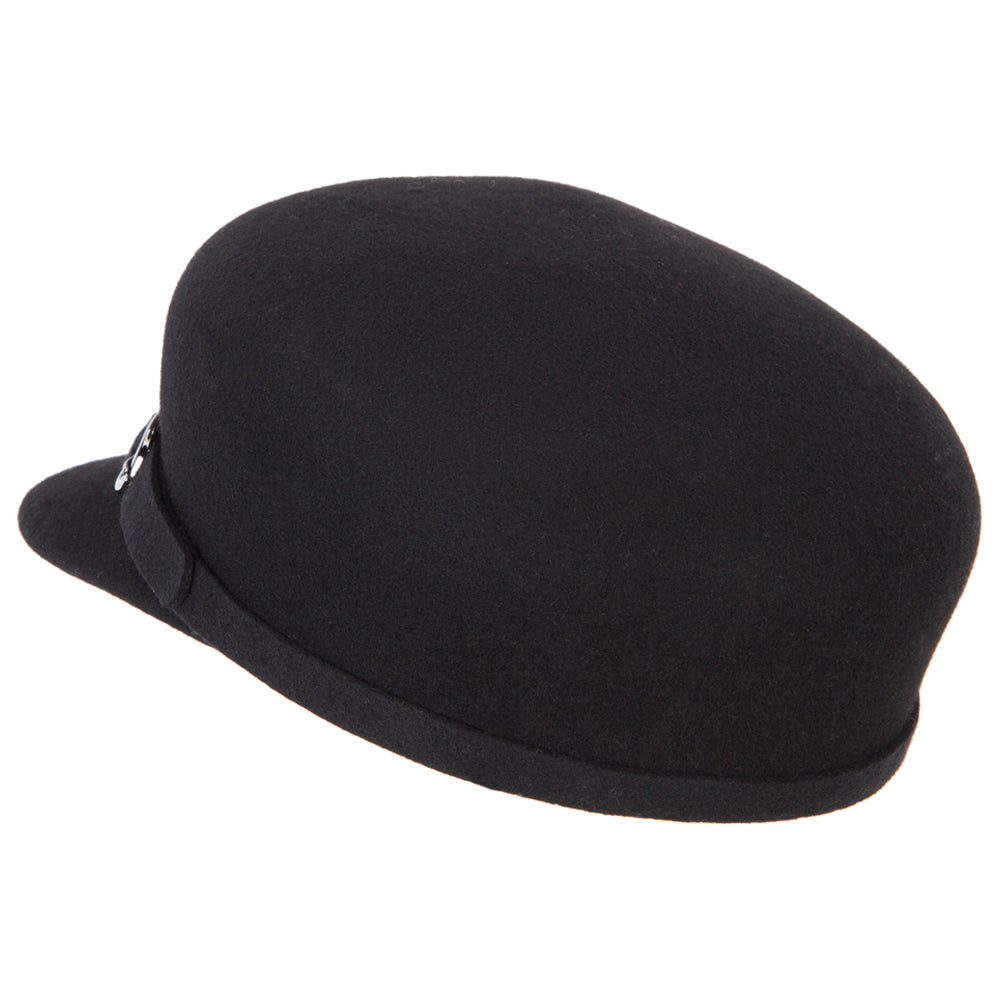 Women's Silver Buckle Accented Band Trim Round Top Crown Wool Newsboy Cap