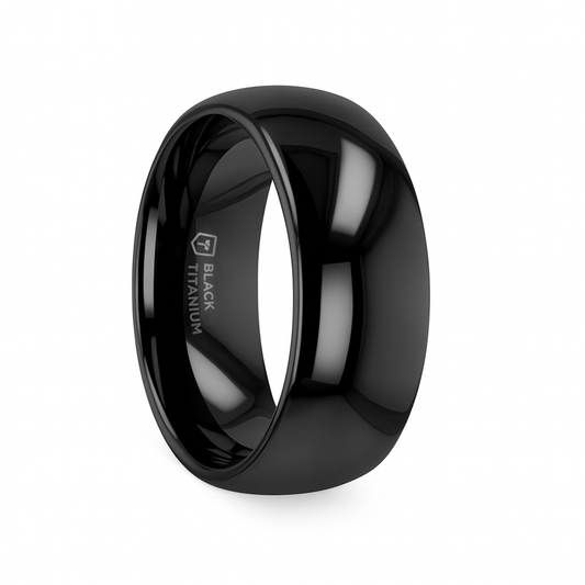 VAREN Black Titanium Polished Finish Men’s Domed Wedding Band - 8mm