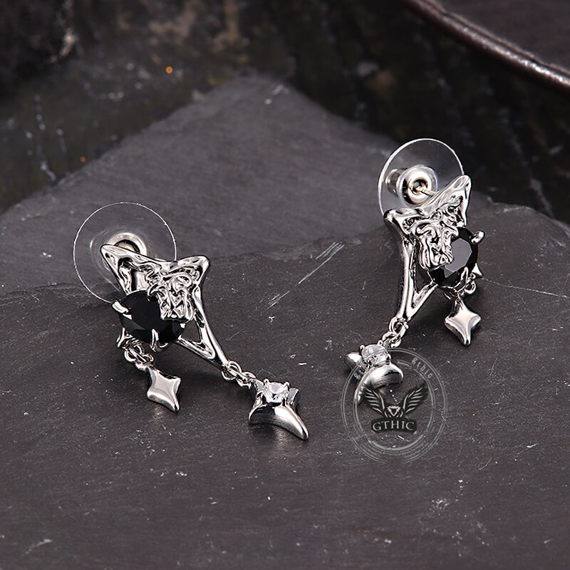 Silver 4 Pointed Star Alloy Drop Earrings