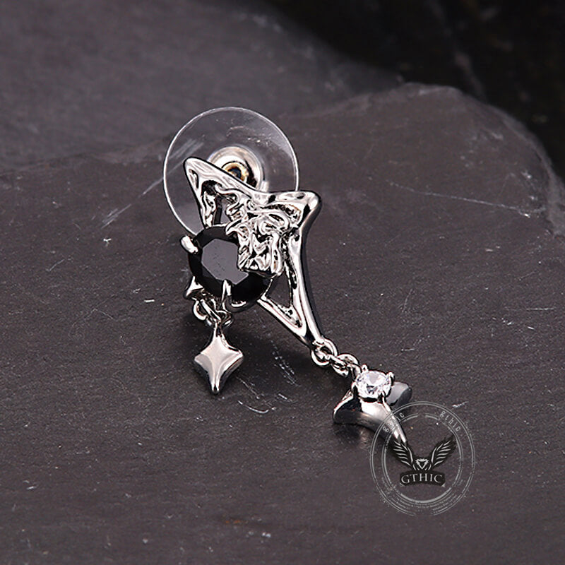 Silver 4 Pointed Star Alloy Drop Earrings