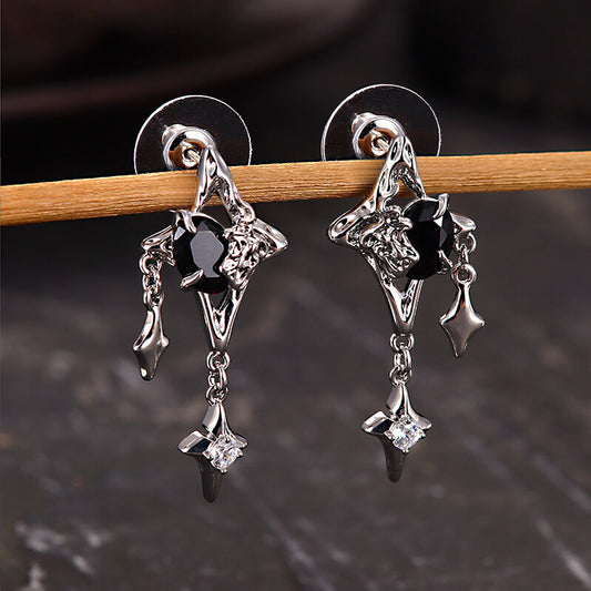 Silver 4 Pointed Star Alloy Drop Earrings