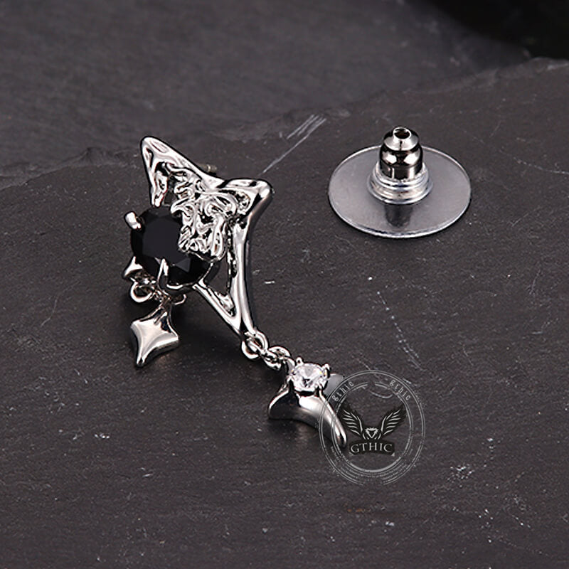 Silver 4 Pointed Star Alloy Drop Earrings