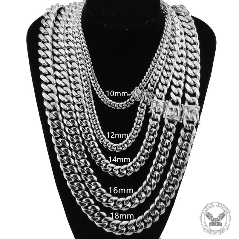 Silver Color Thick Cuban Chain Stainless Steel Necklace