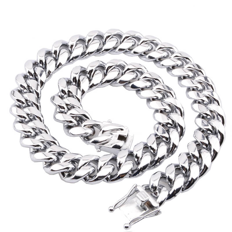 Silver Color Thick Cuban Chain Stainless Steel Necklace