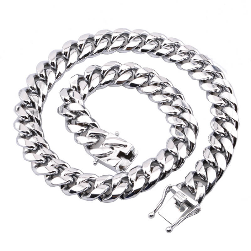 Silver Color Thick Cuban Chain Stainless Steel Necklace