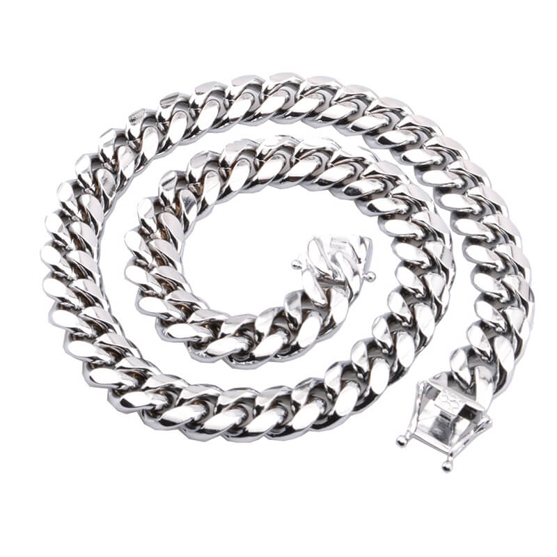 Silver Color Thick Cuban Chain Stainless Steel Necklace