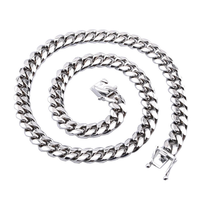 Silver Color Thick Cuban Chain Stainless Steel Necklace