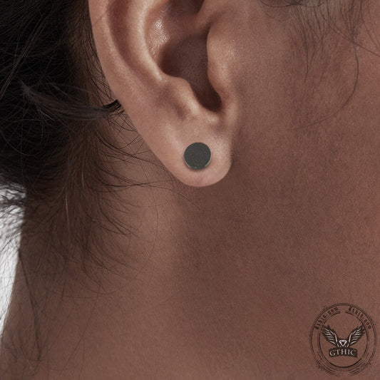 Simple Black Stone Stainless Steel Stud Earrings