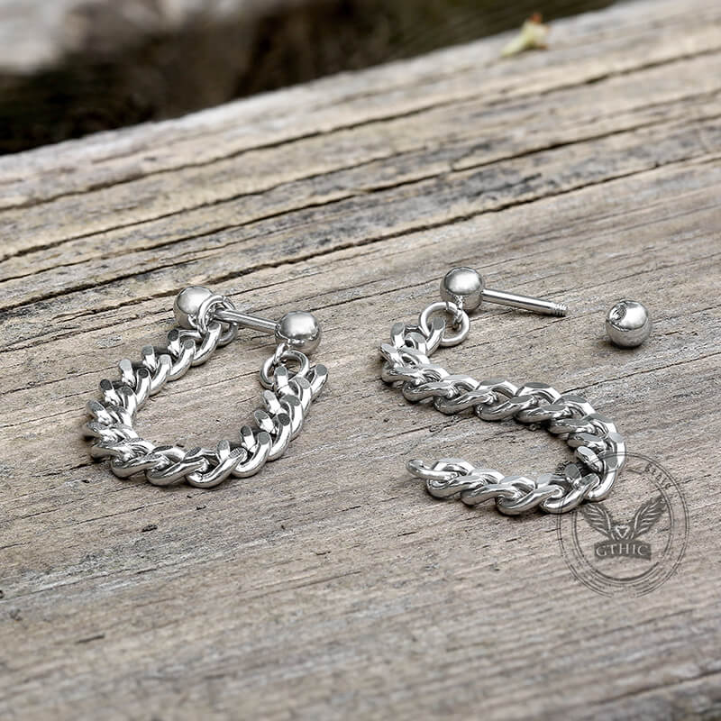 Simple Chain Design Front-back Stainless Steel Earrings
