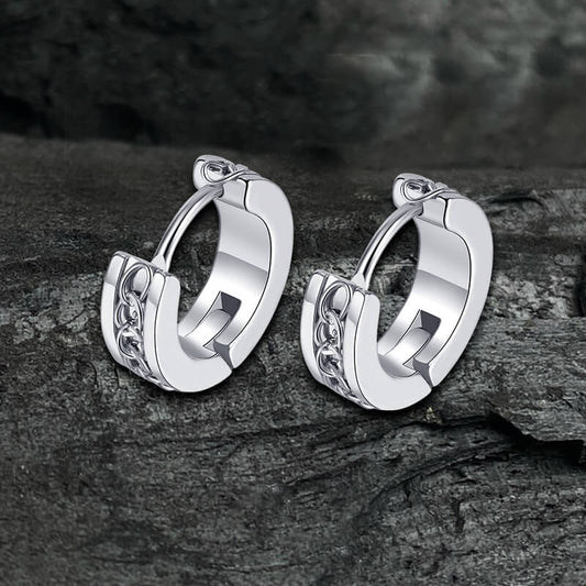 Simple Chain Design Stainless Steel Hoop Earrings