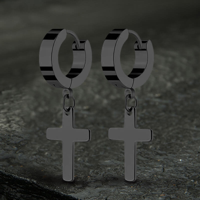 Simple Cross Stainless Steel Hoop Earrings