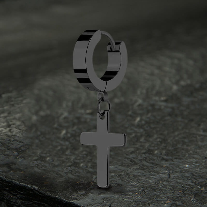 Simple Cross Stainless Steel Hoop Earrings