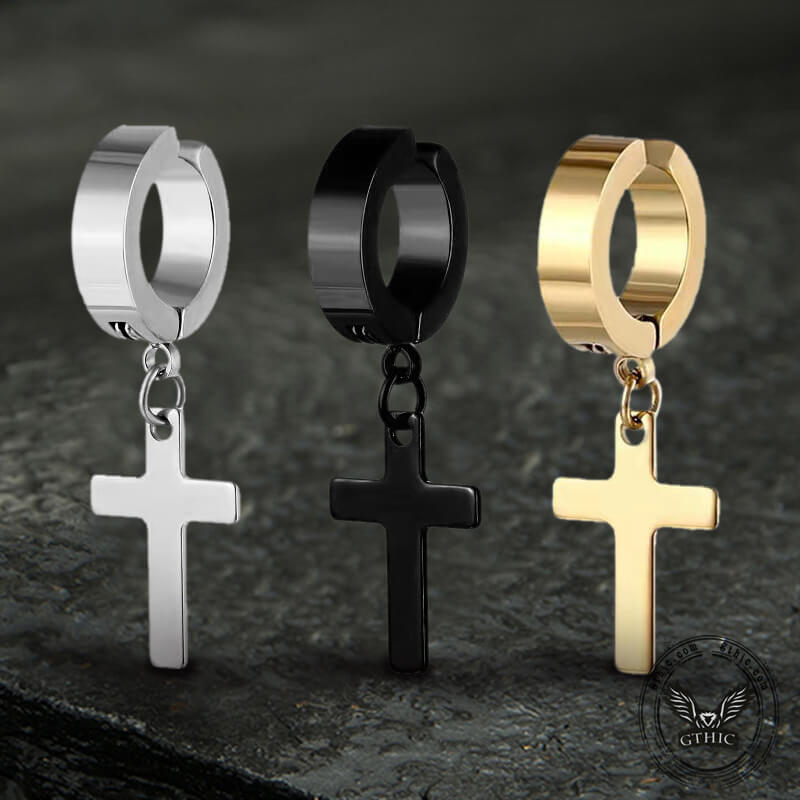Simple Cross Stainless Steel Hoop Earrings