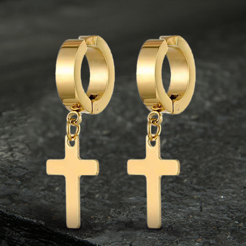 Simple Cross Stainless Steel Hoop Earrings