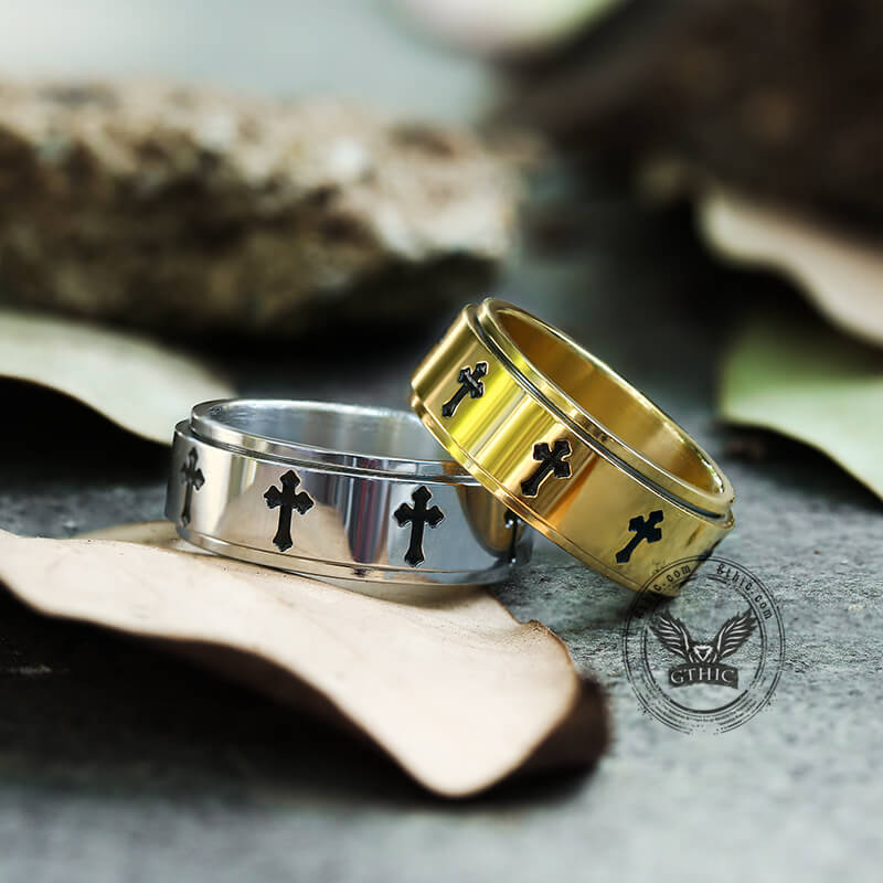 Simple Cross Stainless Steel Spinner Ring