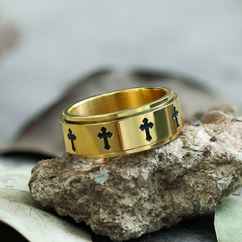 Simple Cross Stainless Steel Spinner Ring