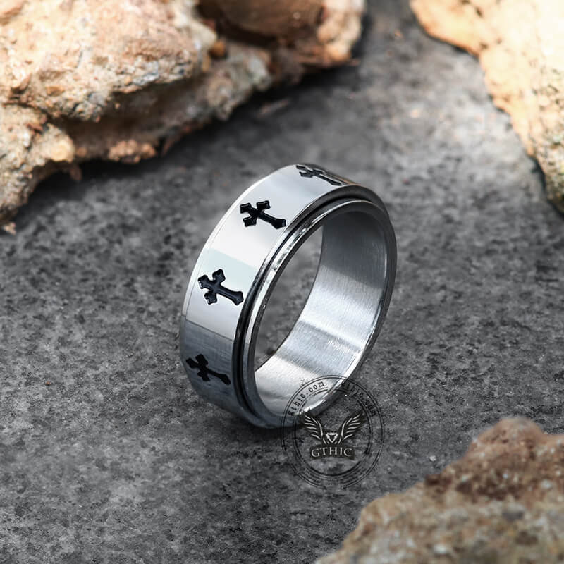 Simple Cross Stainless Steel Spinner Ring