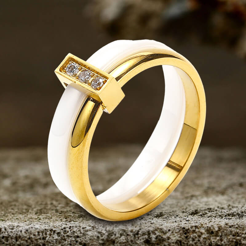 Simple Double Layer Ceramic Zircon Ring