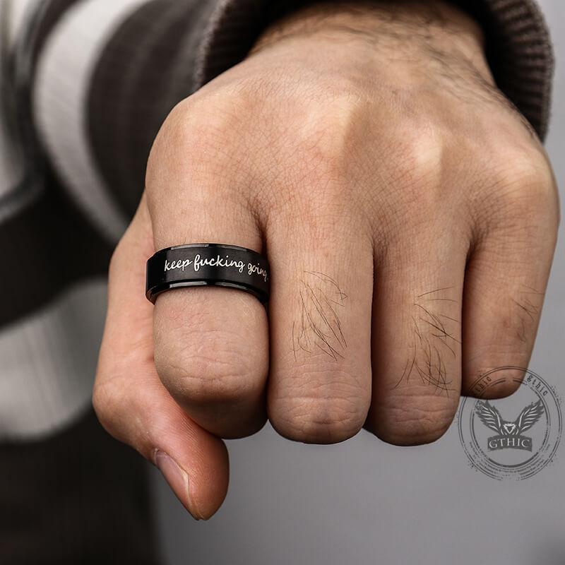 Simple Keep Fucking Going Spinner Stainless Steel Ring