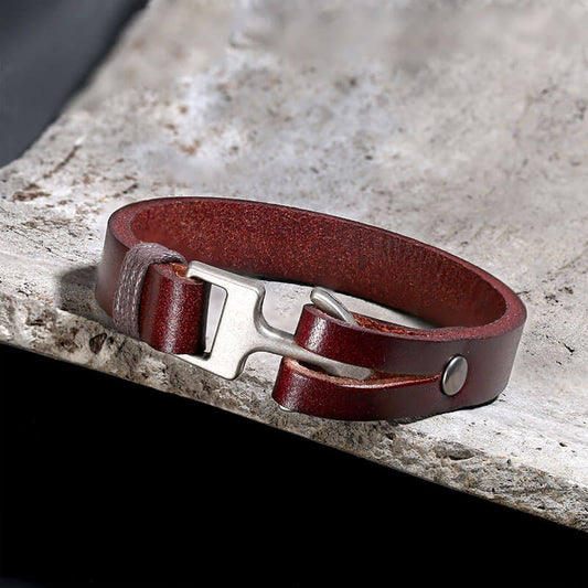 Simple Leather Anchor Alloy Bracelet