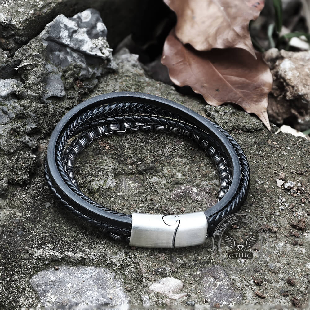 Simple Multi-layer Braided Stainless Steel Bracelet