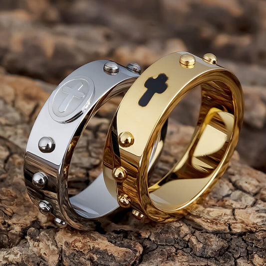 Simple Polka Dot Cross Stainless Steel Ring