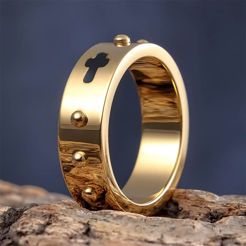 Simple Polka Dot Cross Stainless Steel Ring