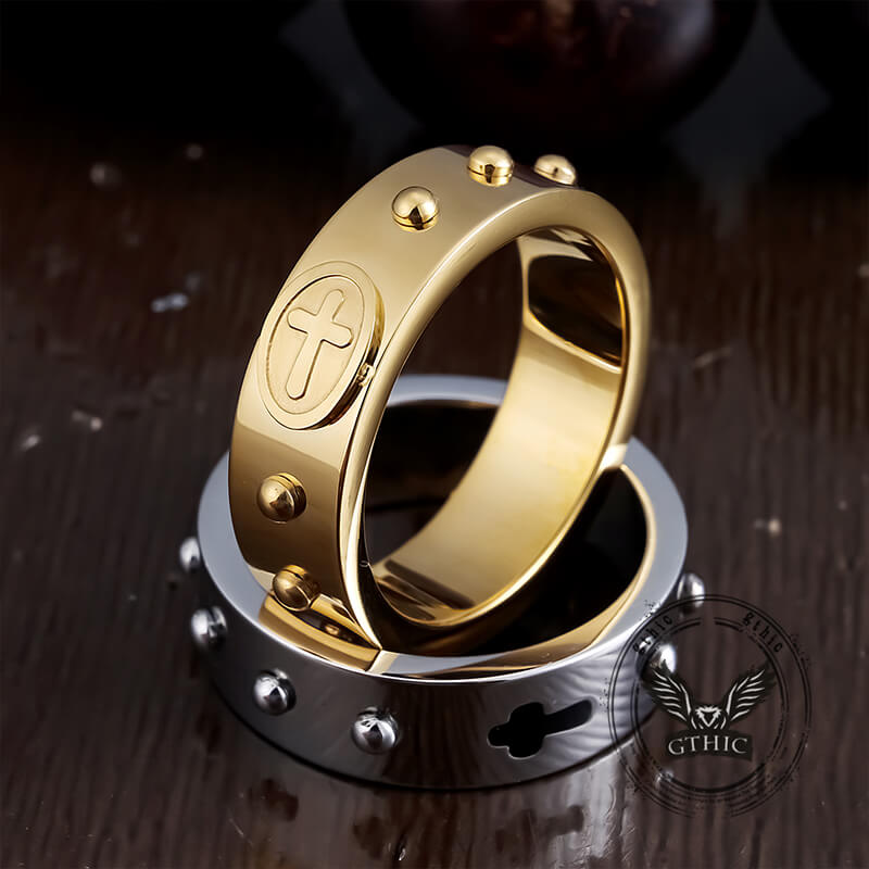 Simple Polka Dot Cross Stainless Steel Ring