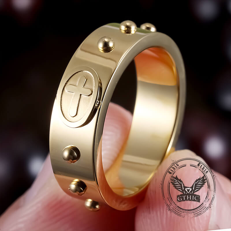 Simple Polka Dot Cross Stainless Steel Ring