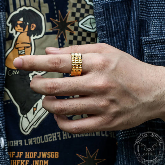 Simple Rhombus Pattern Stainless Steel Band Ring